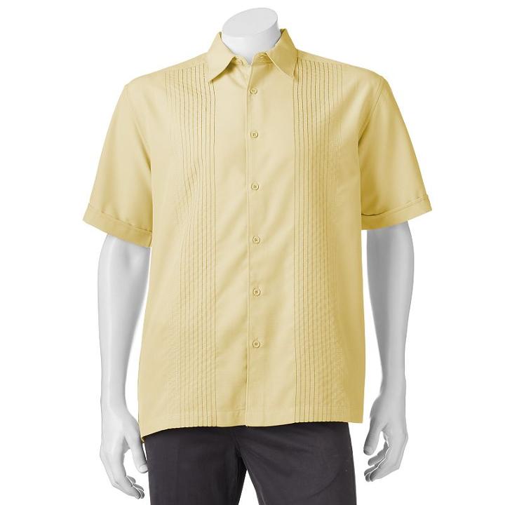 Men's Havanera Textured Striped Embroidered Button-down Shirt, Size: Large, Yellow Oth