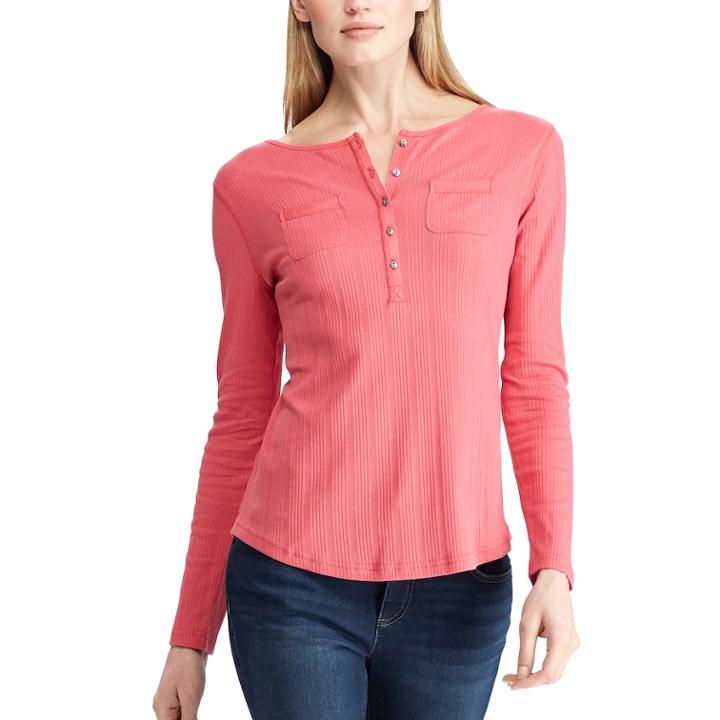 Women's Chaps Pocket Henley, Size: Xl, Pink