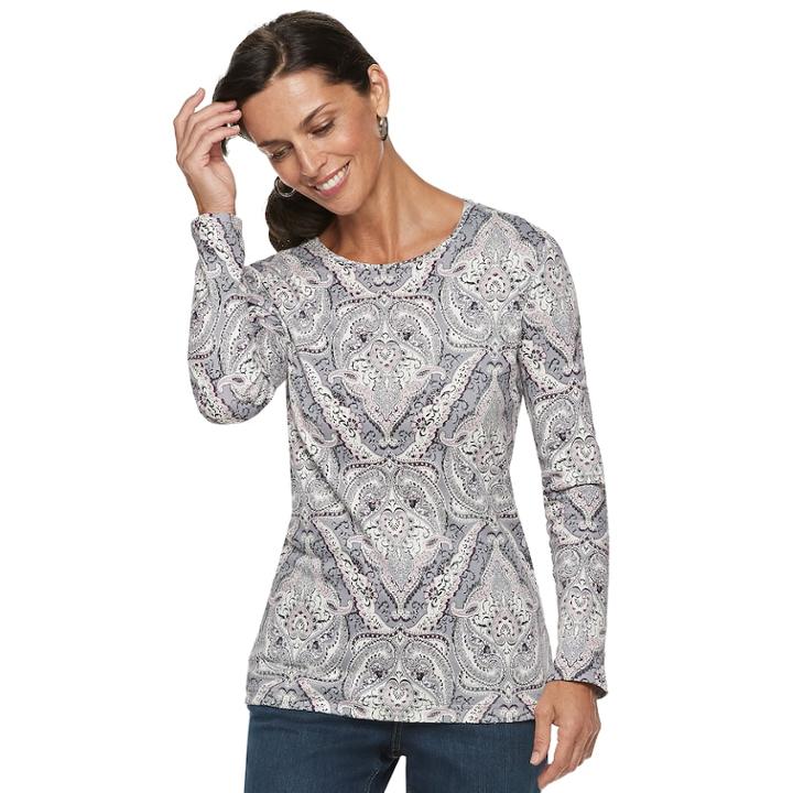 Women's Croft & Barrow&reg; Classic Crewneck Tee, Size: Large, Med Grey
