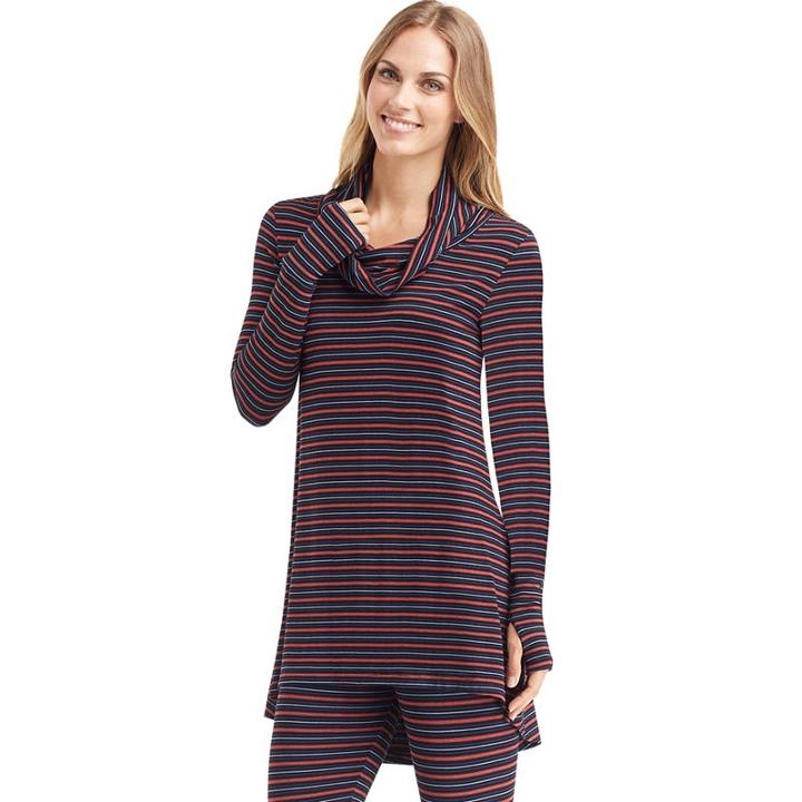 Women's Cuddl Duds Softwear Cowlneck Tunic Top, Size: Medium, Multi Stripe