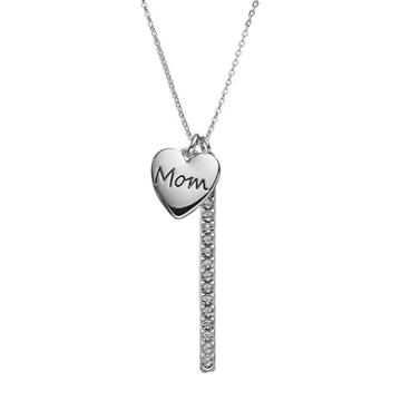 Crystal Collection Crystal Silver-plated Mom Heart Charm & Stick Pendant Necklace, Women's, Grey