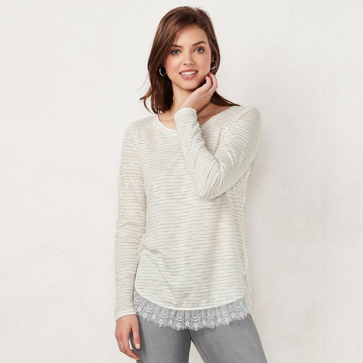 Women's Lc Lauren Conrad Lace-hem Tunic, Size: Xs, White