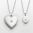 Sterling Silver Diamond Accent Heart Locket & Pendant Set, Women's, Grey