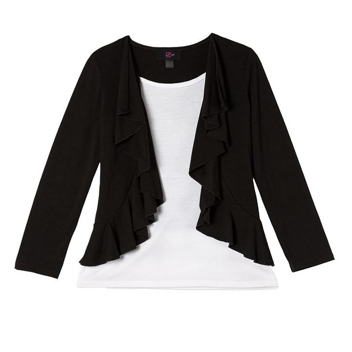 Girls 7-16 Iz Amy Byer Ruffle Mock-layer Cardigan & Tee, Girl's, Size: Large, White Oth