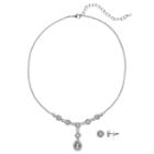 Napier Teardrop Y Necklace & Halo Stud Earring Set, Women's, Silver