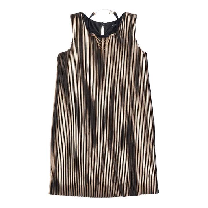 Girls 7-16 My Michelle Metallic Pleated Dress With Choker Necklace, Size: 8, Dark Brown