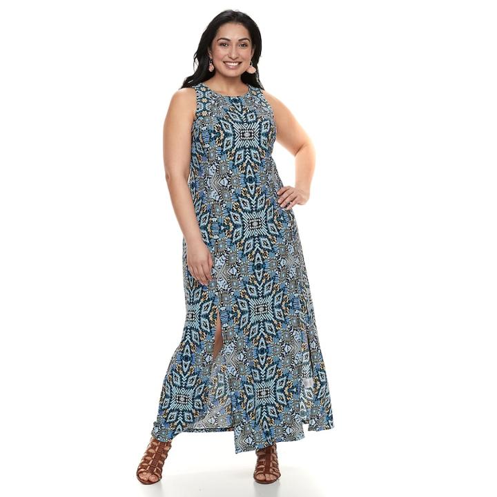 Plus Size Suite 7 Slit Maxi Dress, Women's, Size: 2xl, Purple Blue Mosaic