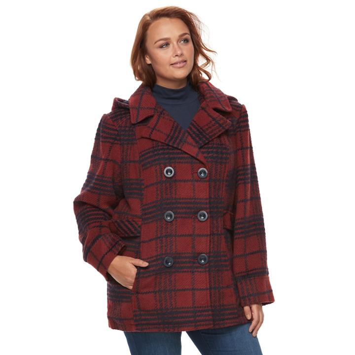 Plus Size D.e.t.a.i.l.s Wool Blend Double Breasted Peacoat, Women's, Size: 2xl, Red Other