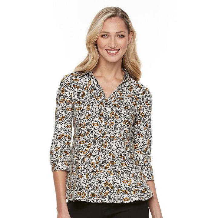Women's Dana Buchman Pleated Peplum Shirt, Size: Medium, Lt Beige