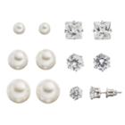 Mudd&reg; Cubic Zirconia & Simulated Pearl Stud Earring Set, Teens, White