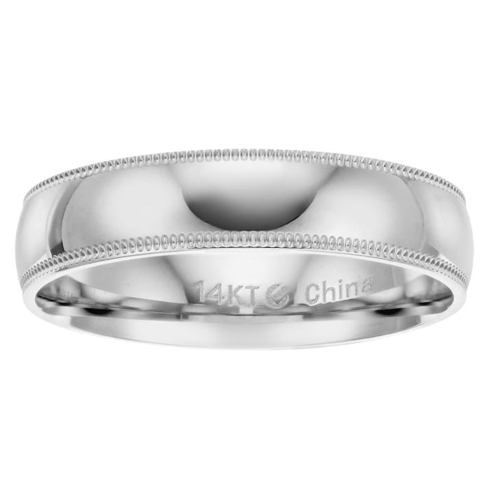 14k Gold 5 Mm Comfort Fit Milgrain Men's Wedding Band, Size: 11, White