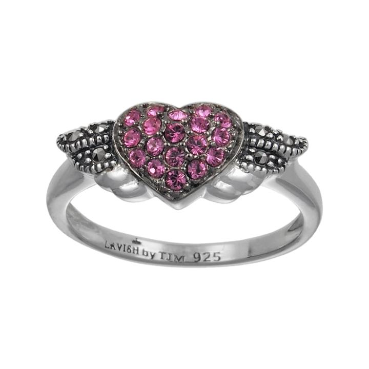 Lavish By Tjm Sterling Silver Pink Crystal Angel Heart Ring - Made With Swarovski Marcasite, Women's, Size: 6