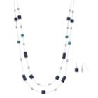 Beaded Double-row Illusion Necklace & Drop Earring Set, Women's, Blue