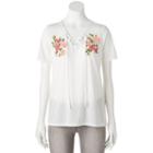 Juniors' Floral Lace-up Graphic Tee, Girl's, Size: Small, White Oth