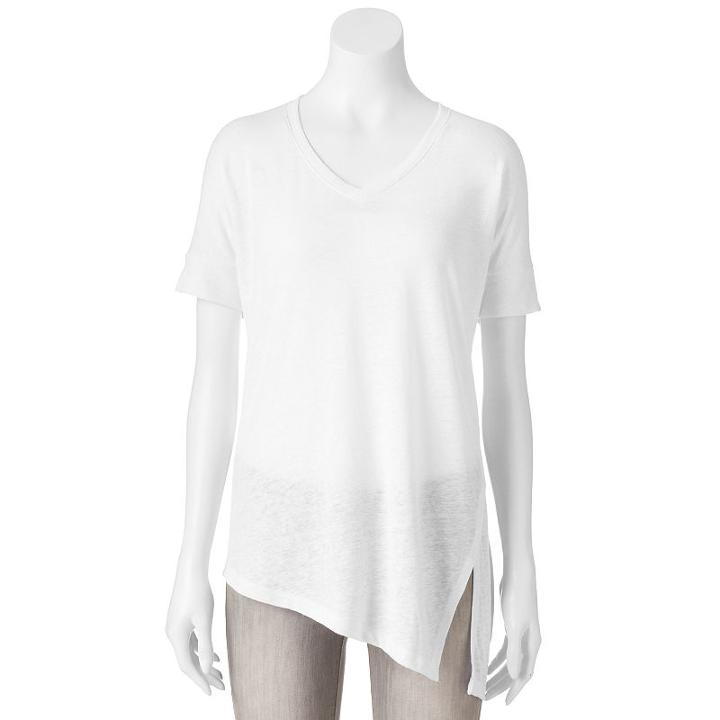 Women's Croft & Barrow&reg; Asymmetrical Linen Blend Tee, Size: Small, White
