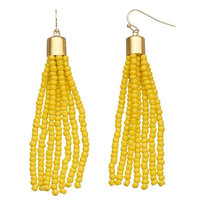 Yellow Seed Bead Nickel Free Tassel Drop Earrings, Women's, Med Yellow