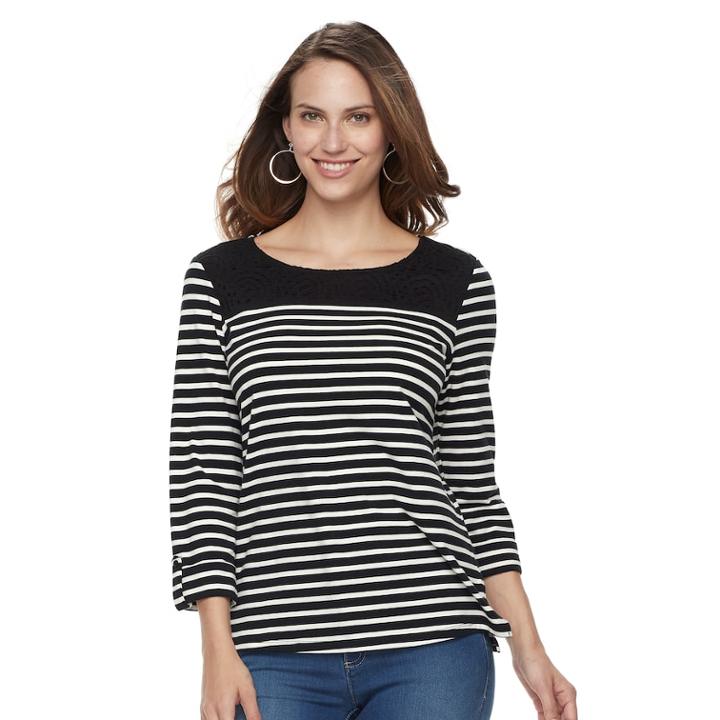 Women's Croft & Barrow&reg; Lace Yoke Popover Top, Size: Large, Black