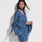 K/lab Flare Sleeve Chambray Shift Dress, Teens, Size: Medium, Med Blue
