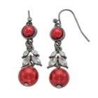 Red Simulated Pearl Nickel Free Linear Earrings, Women's