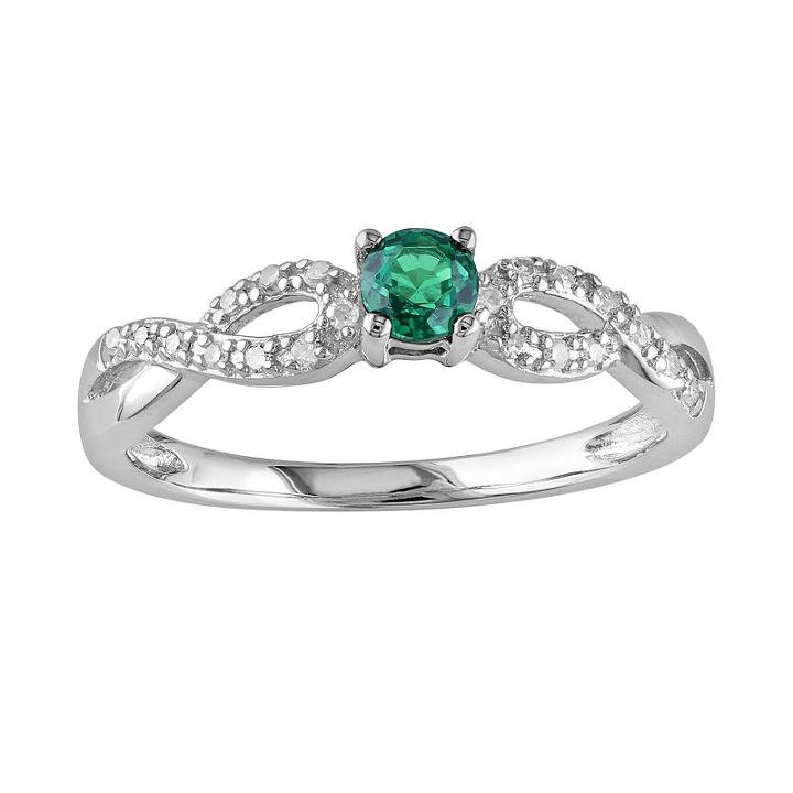 Sterling Silver Lab-created Emerald And Diamond Accent Infinity Ring, Women's, Size: 6, Green