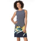 Women's Chaps Striped & Floral A-line Dress, Size: Large, White