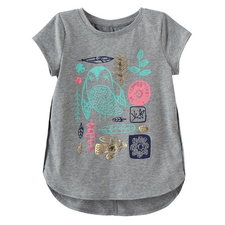 Girls 4-10 Jumping Beans&reg; Foiled Graphic Short Sleeve High-low Hem Tee, Size: 10, Light Grey