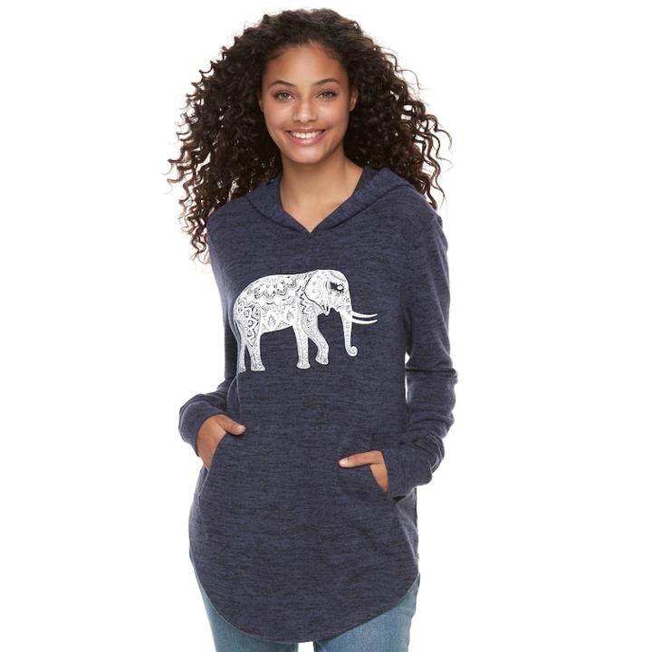 Juniors' Grayson Threads Elephant Hasma Tunic Hoodie, Teens, Size: Xs, Blue (navy)