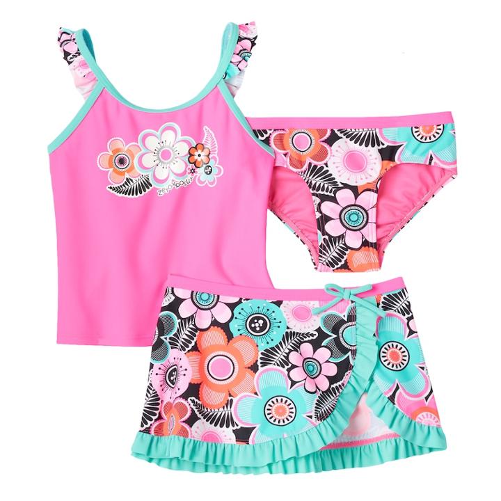 Girls 4-6x Zeroxposur Tankini Swimsuit Set, Size: 4, Med Pink