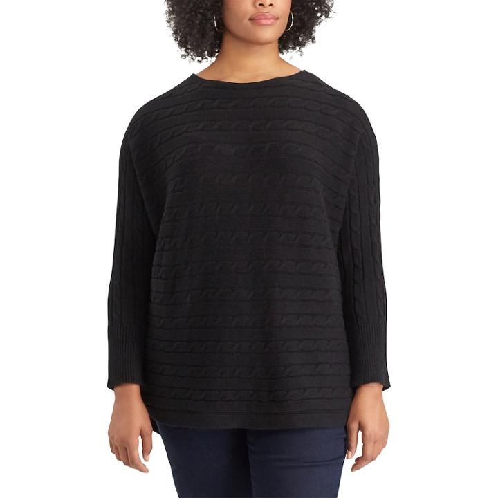 Plus Size Chaps Cable Knit Sweater, Women's, Size: 3xl, Black