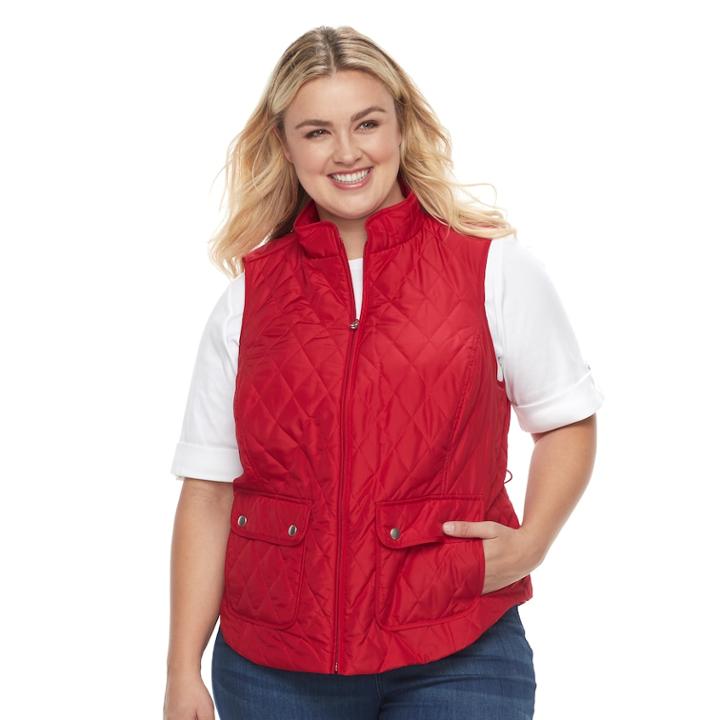 Plus Size Croft & Barrow&reg; Quilted Vest, Women's, Size: 1xl, Med Red