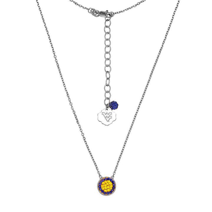 West Virginia Mountaineers Sterling Silver Crystal Disc Necklace, Women's, Size: 18, Multicolor