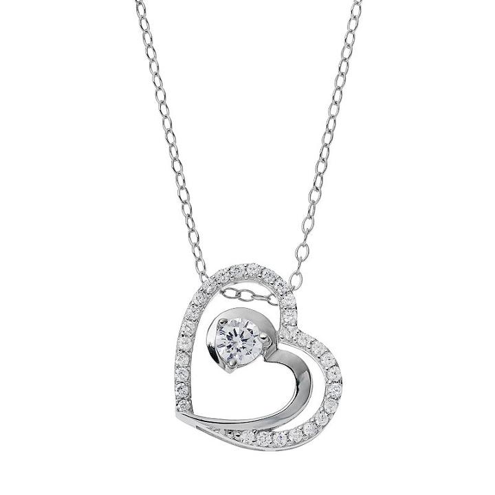 Primrose Sterling Silver Cubic Zirconia Double Heart Pendant Necklace, Women's, White