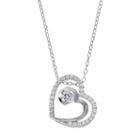 Primrose Sterling Silver Cubic Zirconia Double Heart Pendant Necklace, Women's, White