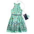 Girls 7-16 & Plus Size Knitworks Belted Halter Skater Dress With Necklace & Crossbody Purse, Size: 16 1/2, Green