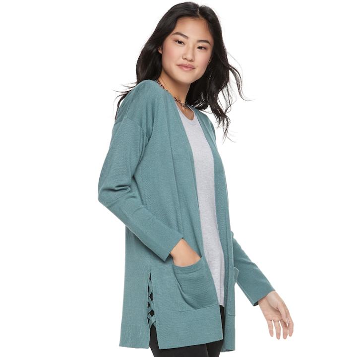 Juniors' Pink Republic Strappy Side Vent Cardigan, Teens, Size: Small, Dark Green