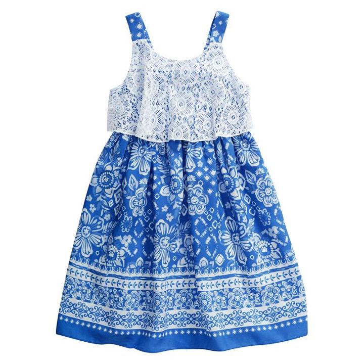 Girls 4-6x Youngland Floral Sleeveless Lace Popover Sundress, Girl's, Size: 6x, Blue