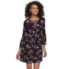 Juniors' Mudd&reg; Print Crinkle Lace-up Dress, Teens, Size: Small, Black