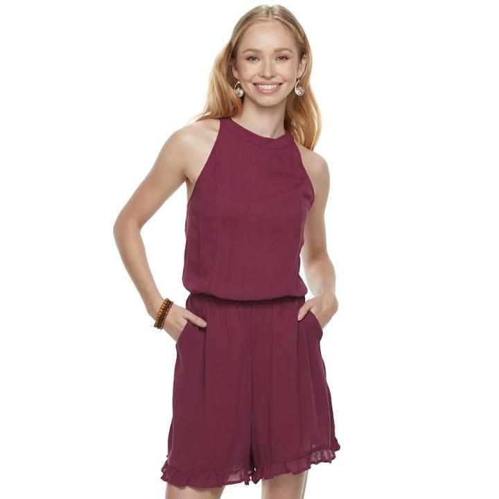 Juniors' Love, Fire Halter Woven Romper, Teens, Size: Large, Dark Red