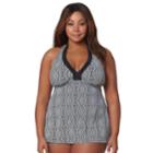 Plus Size Pink Envelope Tummy Slimmer Printed Swimdress, Women's, Size: 3xl, Black