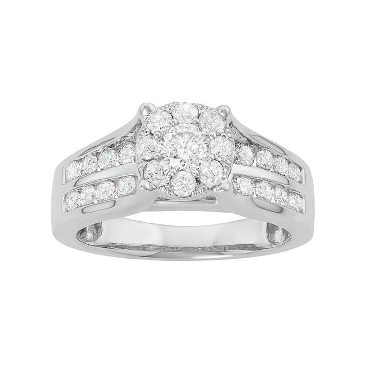 10k White Gold 1 1/6 Carat T.w. Diamond Halo Engagement Ring, Women's, Size: 8