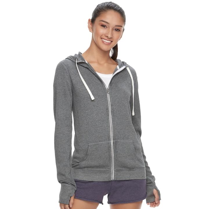 Juniors' So&reg; Thumb Hole Zip-up Hoodie, Teens, Size: Large, Black