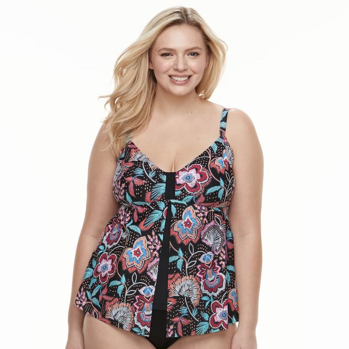 Plus Size Croft & Barrow&reg; Flyaway D-cup Tankini Top, Women's, Size: 18 W, Black