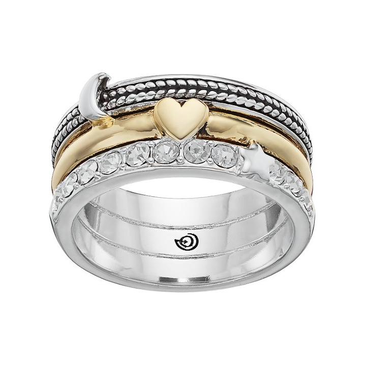 Love This Life Two Tone Silver Plated Crystal Heart & Moon Ring, Women's, Size: 7, Grey