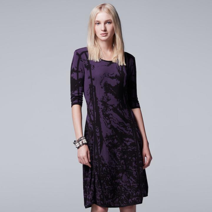 Women's Simply Vera Vera Wang Print Sweaterdress, Size: Xs, Purple