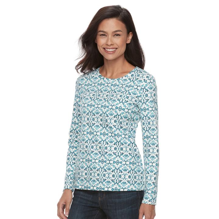 Petite Croft & Barrow&reg; Crewneck Tee, Women's, Size: S Petite, Blue