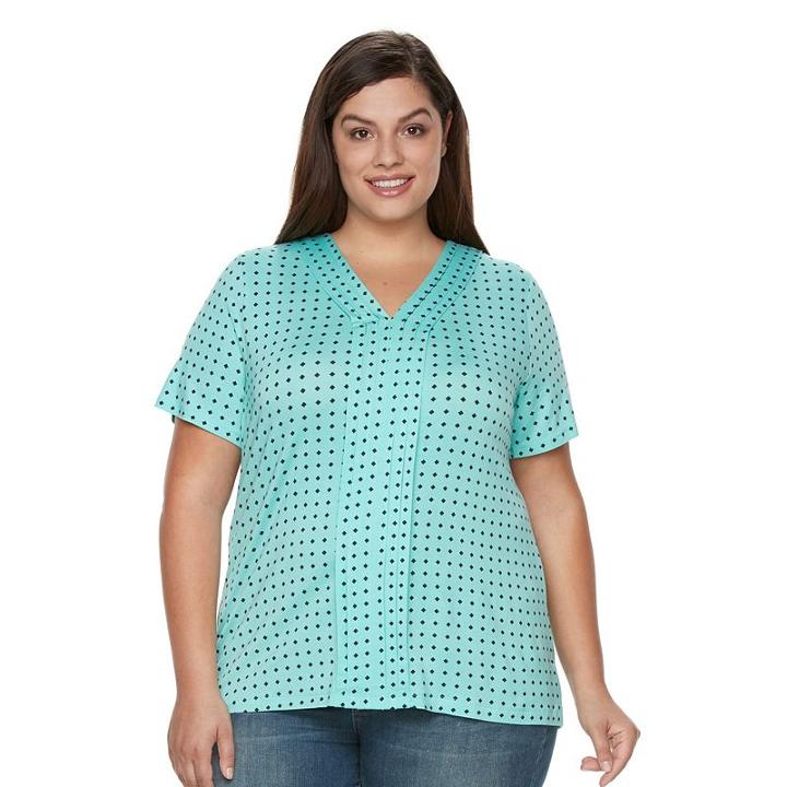 Plus Size Croft & Barrow&reg; Pleated V-neck Tee, Women's, Size: 2xl, Brt Blue