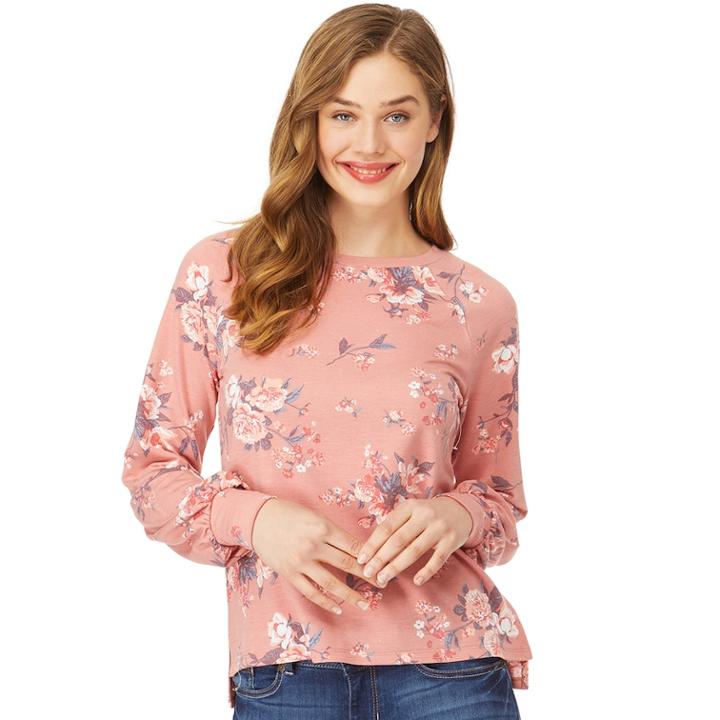 Juniors' Wallflower Floral Puff Sleeve Top, Teens, Size: Medium, Med Orange