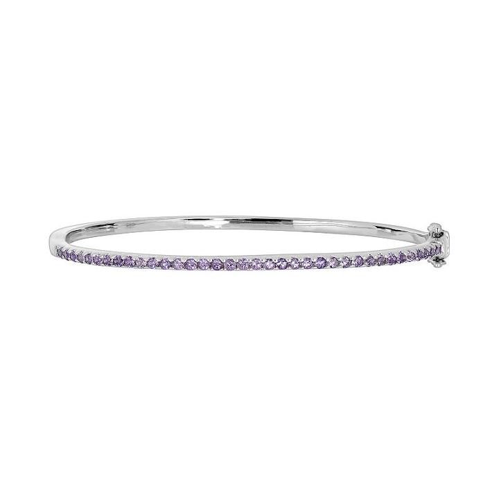 Oro Leoni Sterling Silver Amethyst Bangle Bracelet - Made With Genuine Swarovski Gemstones, Women's, Purple