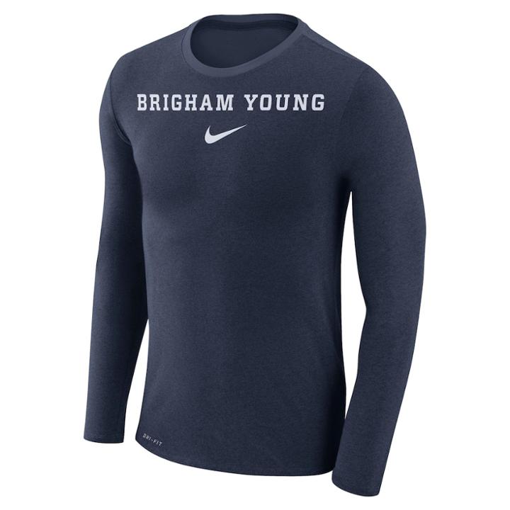 Men's Nike Byu Cougars Marled Long-sleeve Dri-fit Tee, Size: Large, Blue (navy)