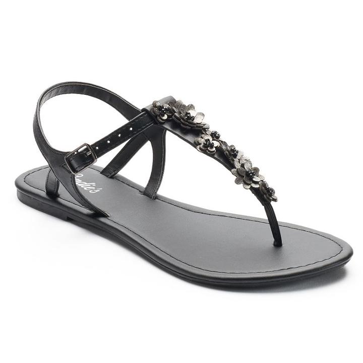 Candie's&reg; Women's Beaded Floral Flip-flops, Size: Medium, Black